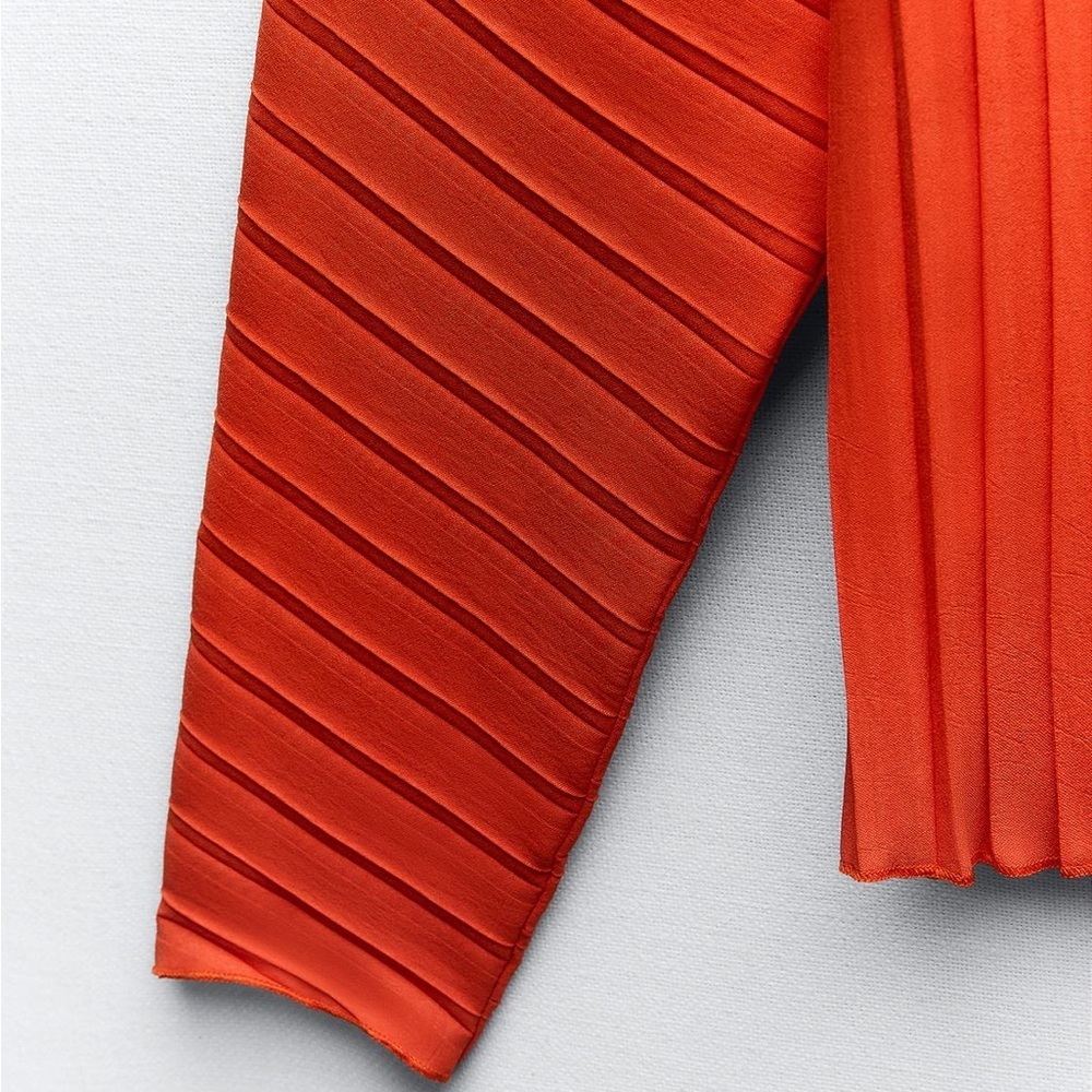 NWT Zara Vibrant Orange Ribbed Knit Blouse Medium - Picture 6 of 13